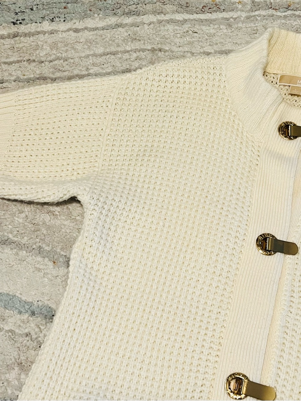Michael Kors Cream Knit Long Cardigan with Chunky Gold Hardware - Picture 9 of 10